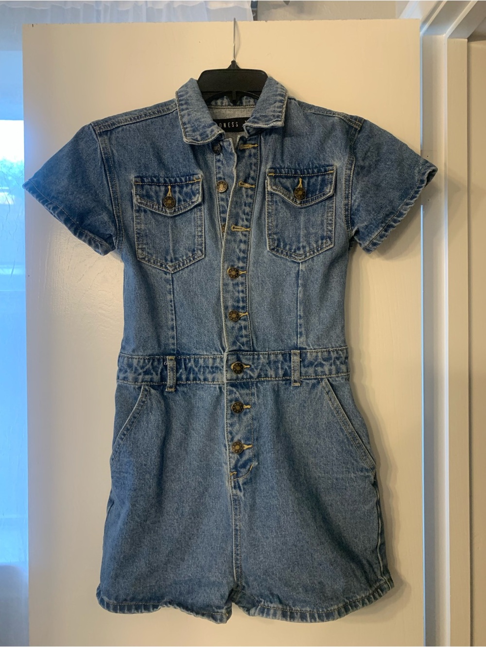 Lioness Princess Polly Denim Short Sleeve Button-Front Romper - Light Blue